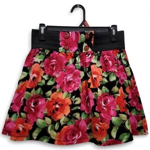 Body Central Floral A-Line Skirt with Black Waistband Size Small
